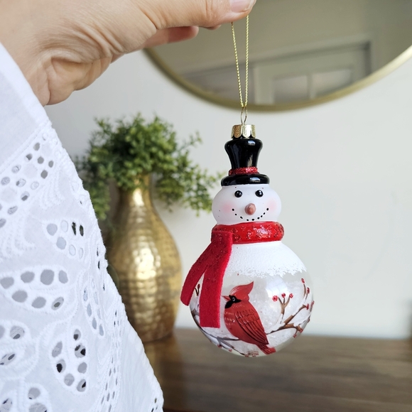 Robert Stanley Snow Filled Glass Snowman Ornament Painted Cardinal Winter Decor - Picture 12 of 14